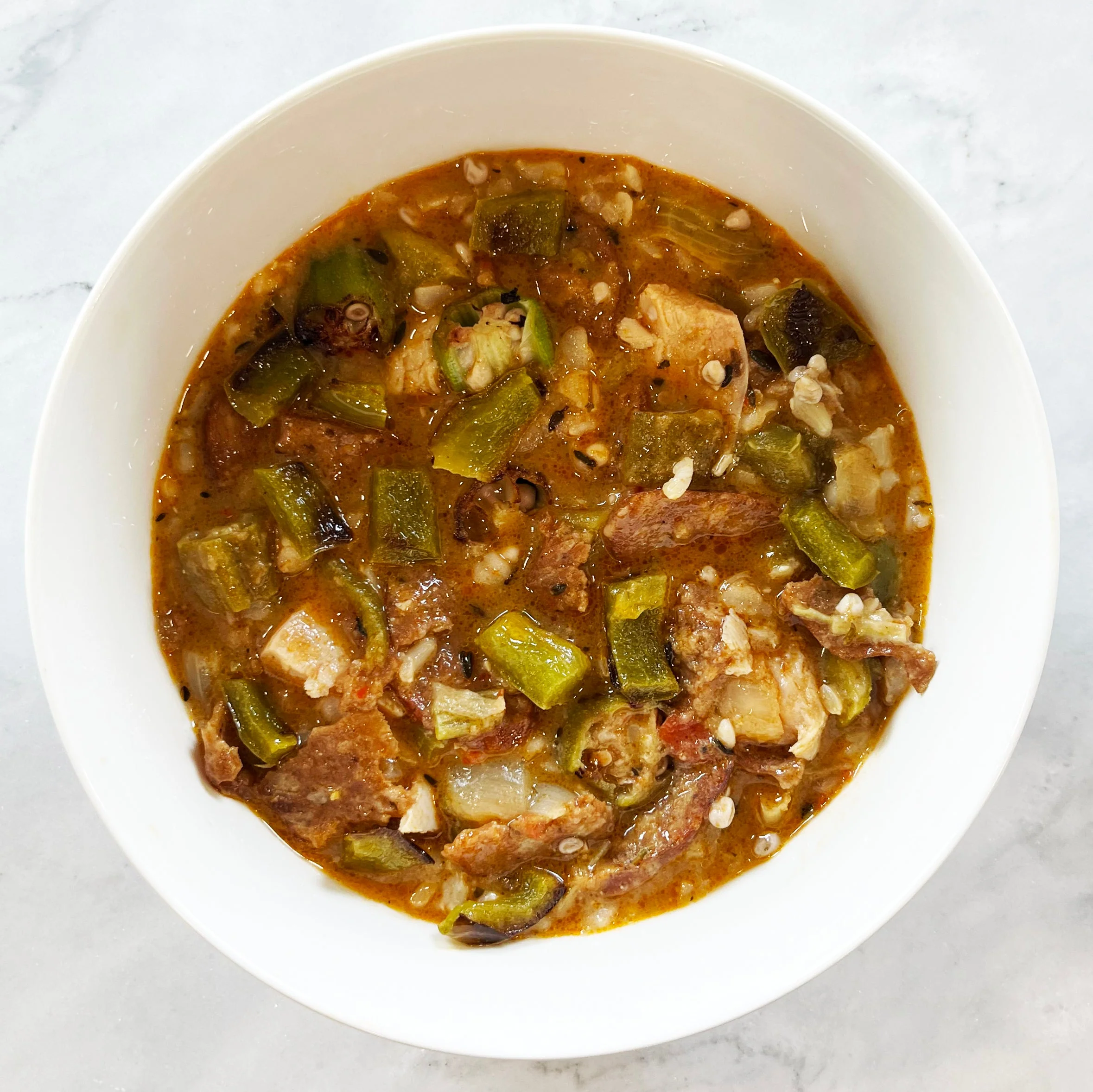 Chicken & Sausage Stew with Brown Rice, Okra & Bell Peppers - Image 2